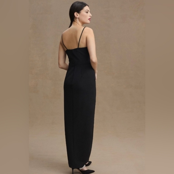 Anthropologie BHLDN Lyra V-Neck Faux-Wrap Stretch Crepe Midi Dress - Picture 3 of 3